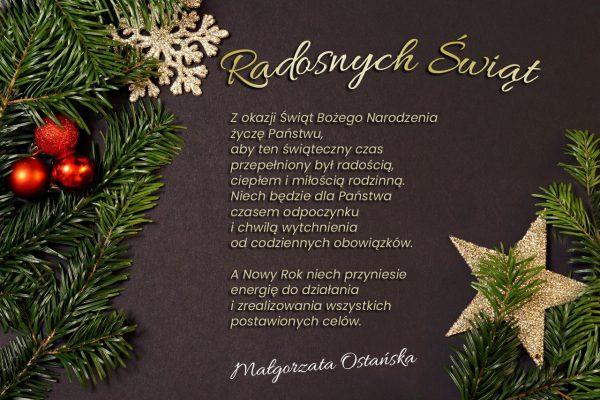 życzenia świąteczne od psycholog Małgorzaty Ostańskiej
